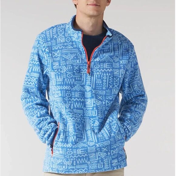 Chubbies The Sketch Fleece Quarter Zip Pullover in Blue Geometric Print | Medium - Picture 6 of 7